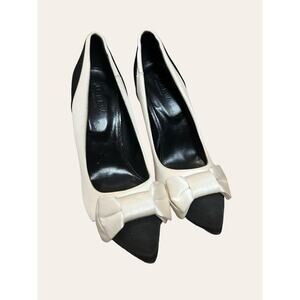 J.Crew Black Cream Two-Tone Stiletto Heel Bow Pointed Toe Pumps Size 7.5